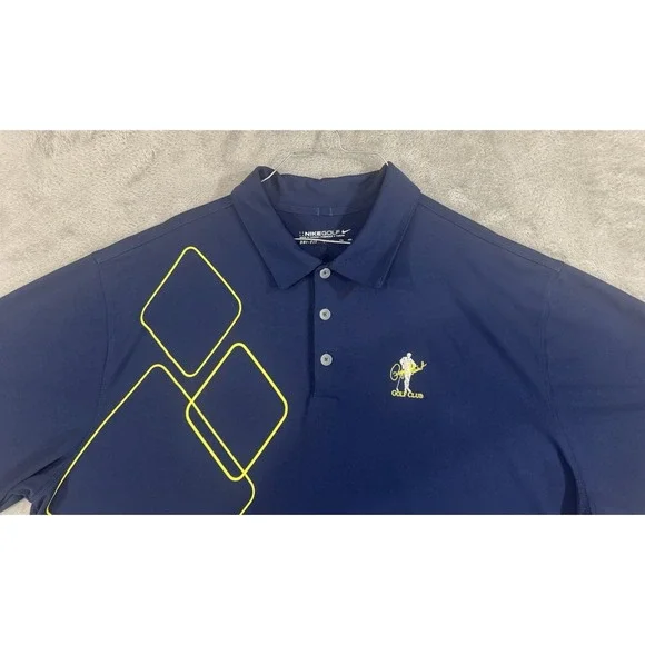 Nike Golf Polo Mens XXL Local Golf Club Embroidered Patch Geometric Dri Fit Blue - Picture 5 of 14